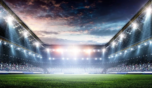 Arena de fútbol de noche completa en luces — Foto de Stock