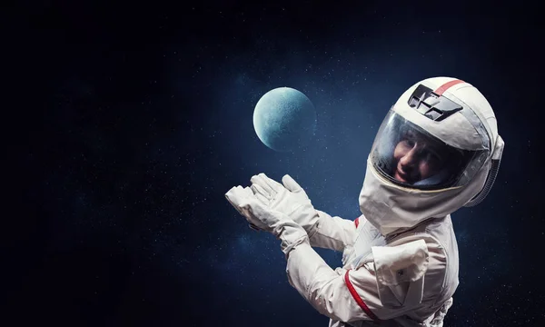 Spaceman och planeter abstrakt tema — Stockfoto