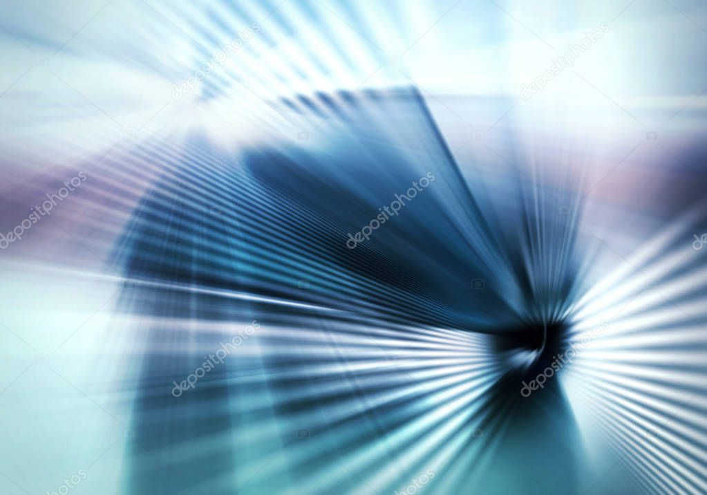 abstract blue and white background with light and straight lines of light rays and shadows spreading in different directions