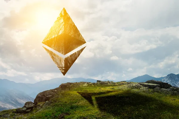 Ethereum symbol på landskap bakgrund — Stockfoto