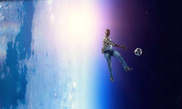 Black man plays his best soccer match — Stock Photo, Image