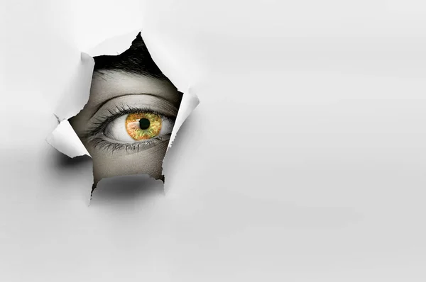Eye in a hole of torn paper — Stock Photo, Image
