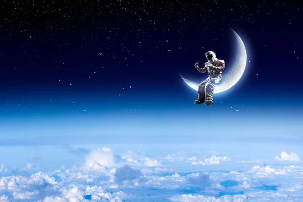 Spaceman e il pianeta Terra tema astratto — Foto Stock