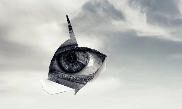 Ochi într-o gaură de hârtie sfâșiată — Fotografie, imagine de stoc