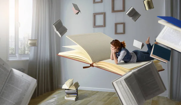 When reading takes you away. Mixed media — Stock Photo, Image