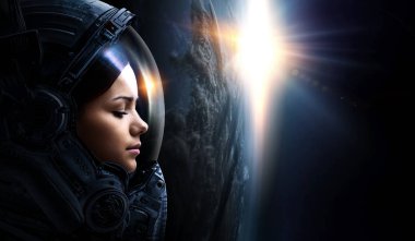 Astronot ve gezegen, uzay kavramında insan.