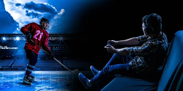 Young man playing ice hockey game — Stock Photo, Image