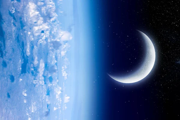 Mavi uzayda Dünya ve Ay — Stok fotoğraf