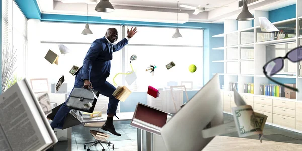 Hombre de negocios alegre saltando alto. Medios mixtos —  Fotos de Stock