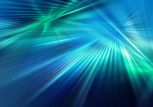 Abstract colourful background with light and straight rays of blue and green light spreading in different directions and crossing — Stock Photo, Image