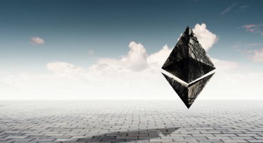 Gökyüzü arka planında Ethereum sembolü