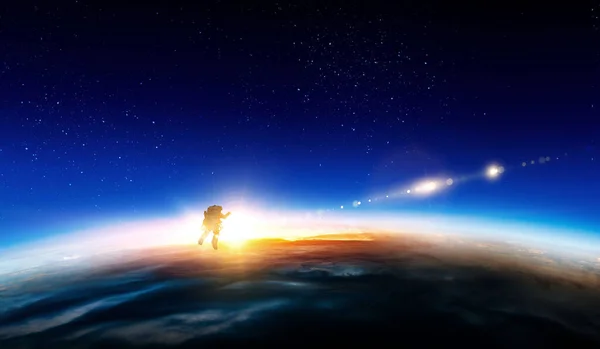 Spaceman dan planet, manusia dalam konsep ruang angkasa — Stok Foto