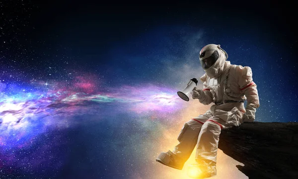 Spaceman e il pianeta Terra tema astratto — Foto Stock