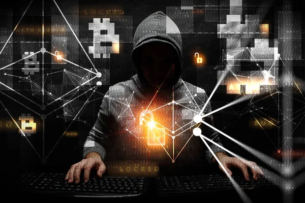 Hacking caça para criptomoeda — Fotografia de Stock