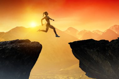 Jumping over precipice, challenge concept. clipart
