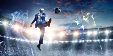 Sanal kasklı Afrikalı adam. Karışık ortam