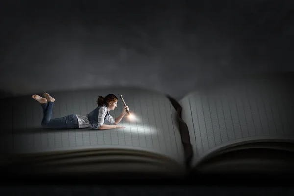 Little woman with large book concept — Stock Photo, Image
