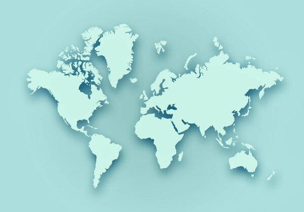 Simple world digital map with outlined continents in light green colour
