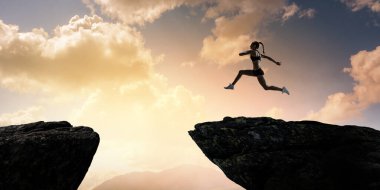 Uçurumdan atlamak, meydan okuma konsepti.