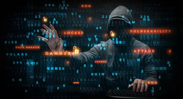 Hacker in hoodie dark theme — Stock Photo, Image