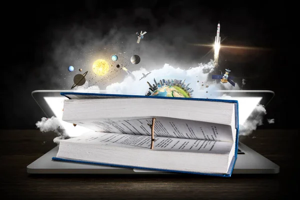 Big open book. Mixed media — Stock Photo, Image