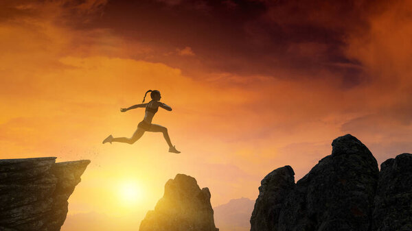 Бегунья преодолевает трудности. Смешанные медиа
