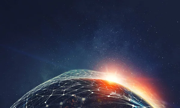 Connessione globale e rete. rendering 3d — Foto Stock