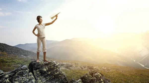 Sognando di diventare un pilota. Mezzi misti — Foto Stock