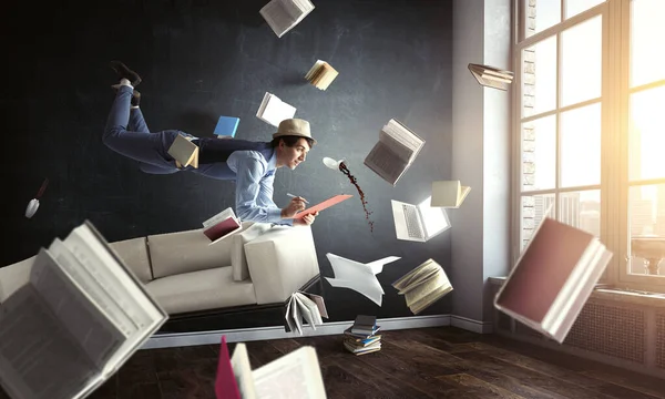 Smiling Joyful levitating young man — Stock Photo, Image