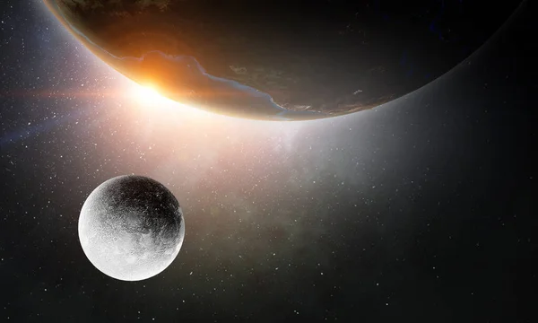 Země s měsícem na pozadí hlubokého vesmíru — Stock fotografie