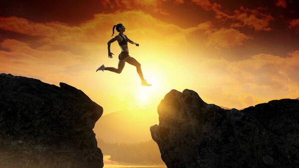 Бегунья преодолевает трудности. Смешанные медиа
