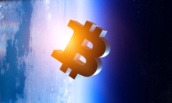 Bitcoin izleri Dünya atmosferinde — Stok fotoğraf