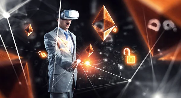 Experiencia de realidad virtual. Tecnologías del futuro. Imagen De Stock