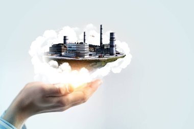 Yüzen bacaları olan sanayi manzarası