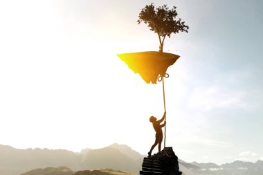 Adayı elinde iple tutan çocuk.