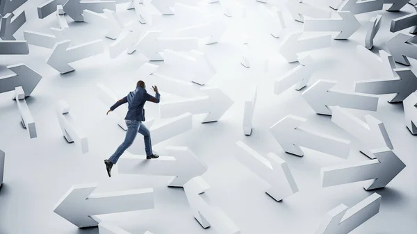 Man and maze made of arrows — Stock Photo, Image