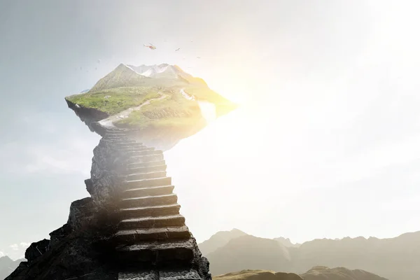 Landschaft mit Bergen. Gemischte Medien — Stockfoto