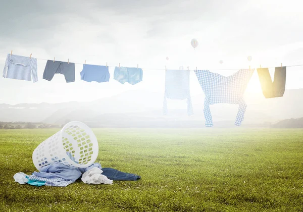 Washing and cleaning clothes . Mixed media — Stock Photo, Image