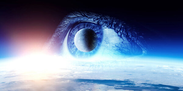 Human eye and space. Elements of this image furnished by NASA.