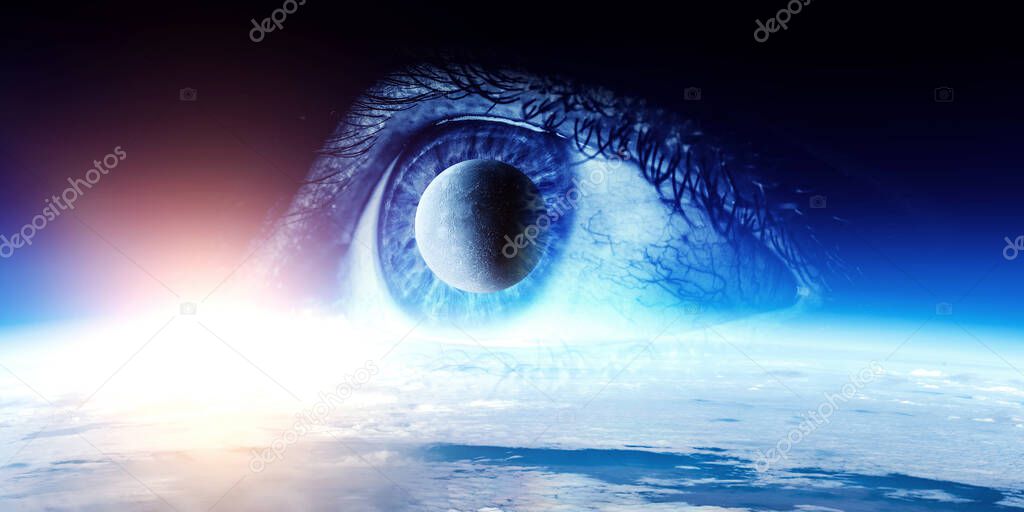 Human eye and space. Elements of this image furnished by NASA.