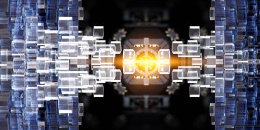 Yüzen parlak küp ağı. Karışık ortam