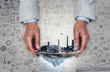 Bacalı sanayi manzarası. Karışık ortam