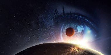 İnsan gözü ve uzay. Bu görüntünün elementleri NASA tarafından desteklenmektedir.