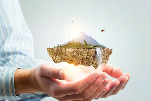 Landscape with mountain floating in the air — Stock Photo, Image