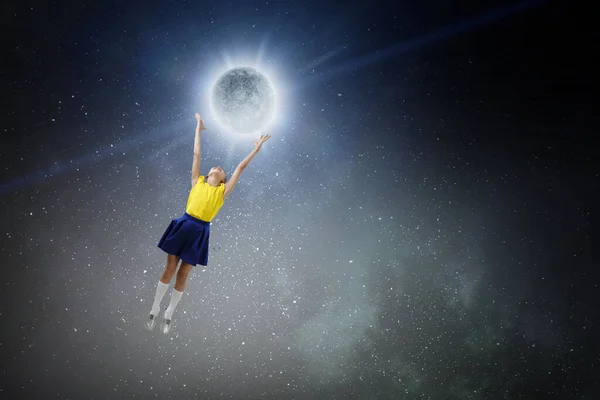 Kid catching moon . Mixed media — Stock Photo, Image