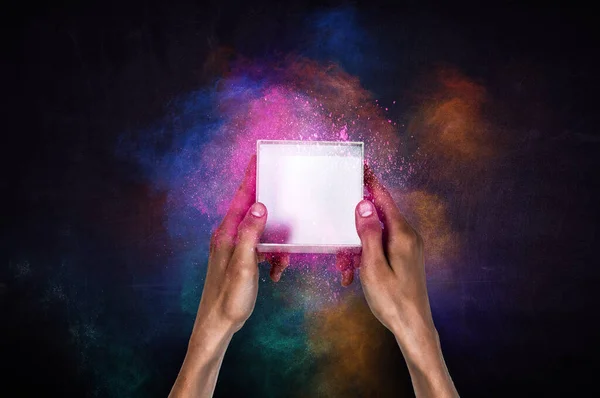 Magic gift box image . Mixed media — Stock Photo, Image