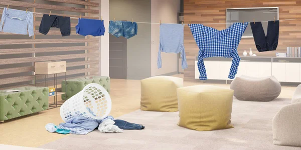 Praní a čištění oblečení. Smíšená média — Stock fotografie