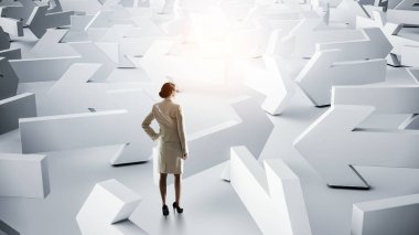 İş kadını ve labirent. Karışık ortam