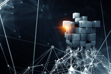 Yüzen parlak küp ağı. Karışık ortam