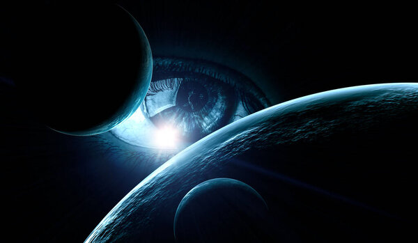 Human eye and space. Elements of this image furnished by NASA.